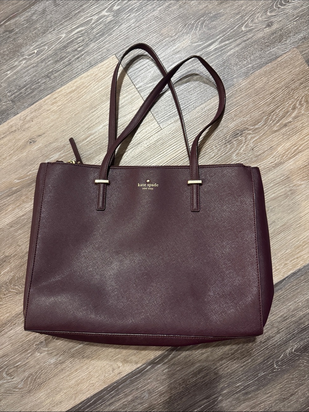 kate spade leather wine dark purple burgundy Tote purse bag saffiano